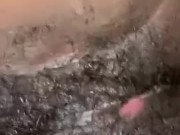 he jerks off and ejaculates on my black hairy pussy 9/16