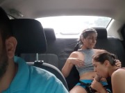 Lesbian stepsisters are very horny and play in the car 14/16
