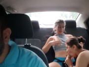 Lesbian stepsisters are very horny and play in the car 4/16