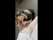 Hot wife sucked off a huge cock , ends with facial 3/16