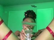 Skinny  slut stuffs her tight pussy hard and rough to orgasm 10/16