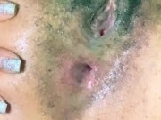 Skinny  slut stuffs her tight pussy hard and rough to orgasm 16/16