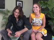 Cheerleader Natalie gets a nasty licking in her pussy door 1/16