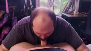 Moustache dad Don Keydick sucks bear Rusty Piper's fat cock, facefuck, jerks until cum cornfedMTdads