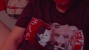 Goth girl plays with her fat tight pussy