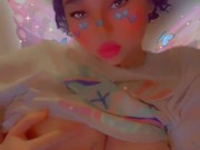 Chubby fairy slut plays with her big boobs