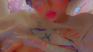 Chubby fairy slut plays with her big boobs