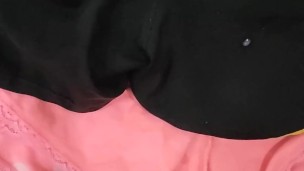 Cum on her panties and nike shorts after her workout