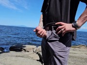johnholmesjunior shows his big huge massive white cock to people at nanaimo public beach