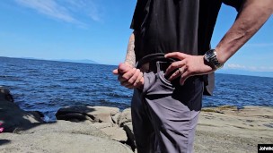 johnholmesjunior shows his big huge massive white cock to people at nanaimo public beach