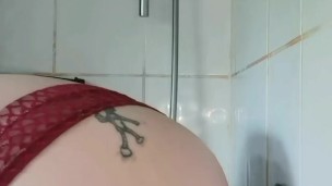 I fuck my ass with a monster dildo in the shower