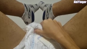 ABDL Diaper Boy Cumming In His Diaper While Using Sport Socks