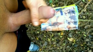 outdoor cumshot with sound of drop cum - close up view