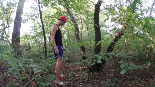 Middle eastern twink is peeing from his fat cock in public