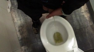 Fat cock with fat balls pissing at the shopping mall