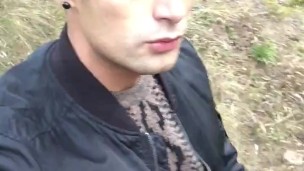 Middle eastern guy outdoor jerking in the camp