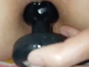 18yo virgin tries to fit vibrating butt plug in but struggles 7/16