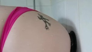 I'm taking a shower and fuck my ass with several dildos (30cm Monsterdildo)