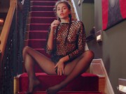 WOWGIRLS Beautiful Ukrainian model Alissa Foxy taking off her pantyhose and playing with her pussy 11/16