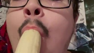 Latino Sucks Banana Thinking it’s YOUR COCK