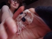 POV: stepsister shows off her new nylon socks with a cute pattern and lets her lick them 16/16