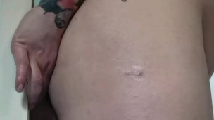 Anal dildo standing doggy style with hands-free orgasm