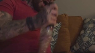 Tattoed muscle hunk likes to touch his 9" cock alone with fleshlight