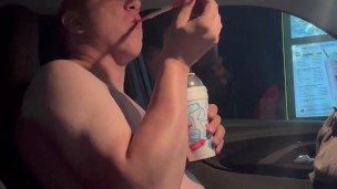 Piggy feeding in car
