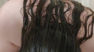 Sucking a 7.5inch dildo in the shower