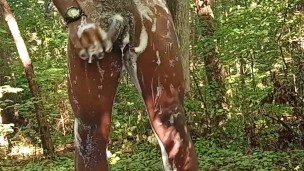 Buck Naked washing up at camp