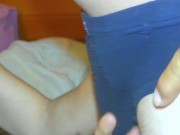 I squeezed my husband's balls and he gave me a huge cum in my pussy 1/16