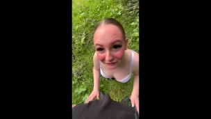 British slut Eliza Smoke sucks off a guy in the woods she met on the nature trail