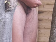 Secret morning wank with uncut cock behind a tree so the neighbours couldn't see