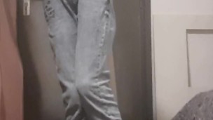 tied to pole, wetting jeans till cumshot