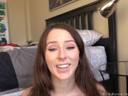 Porn startlet gets fucked during interview then gets a big load on her pretty face 15/16