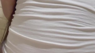 My girlfriend loves to look at my small tits when we scissor