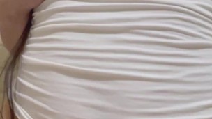 my girlfriend loves to look at my small tits when we scissor