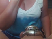 The submissive has been good and he is rewarded with a blowjob from his mistress