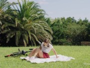 WOWGIRLS Super cute girl Ellie Luna taking a break in the park and playing with her pussy 1/16