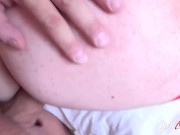 Hot redhead is fingered, then he brings his colleague into the room for a hot threesome. She takes the cock out of her pants 8/16