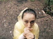 Black Lynn in Yellow Raincoat Sucking Cock in the Woods - Public Blowjob and Cum in Mouth 11/16