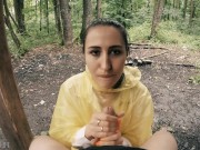 Black Lynn in Yellow Raincoat Sucking Cock in the Woods - Public Blowjob and Cum in Mouth 15/16