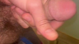 Playing with my hairy cock and balls up close precum