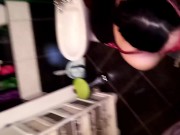 Cum whore to piss in your mouth over the toilet bowl and jerk off 1/16