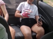 Hot college girl touches herself in the car with her stepsister 4/16