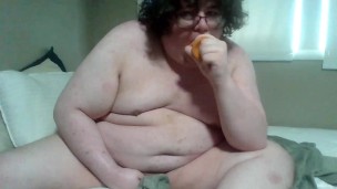 Fat sissy sucks dildo and cums