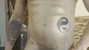 The athlete caresses himself and shows his huge cook