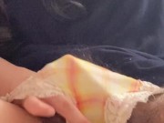 濡れ染みパンツの中でオナニー♡可愛いパンツから陰毛はみ出しまくりの脇毛ボーボー素人【個人撮影】 12/16