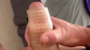 Fat 9 inch cock in a small sex toy