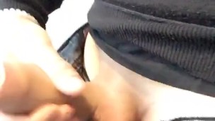 Cumshot on the train toilet